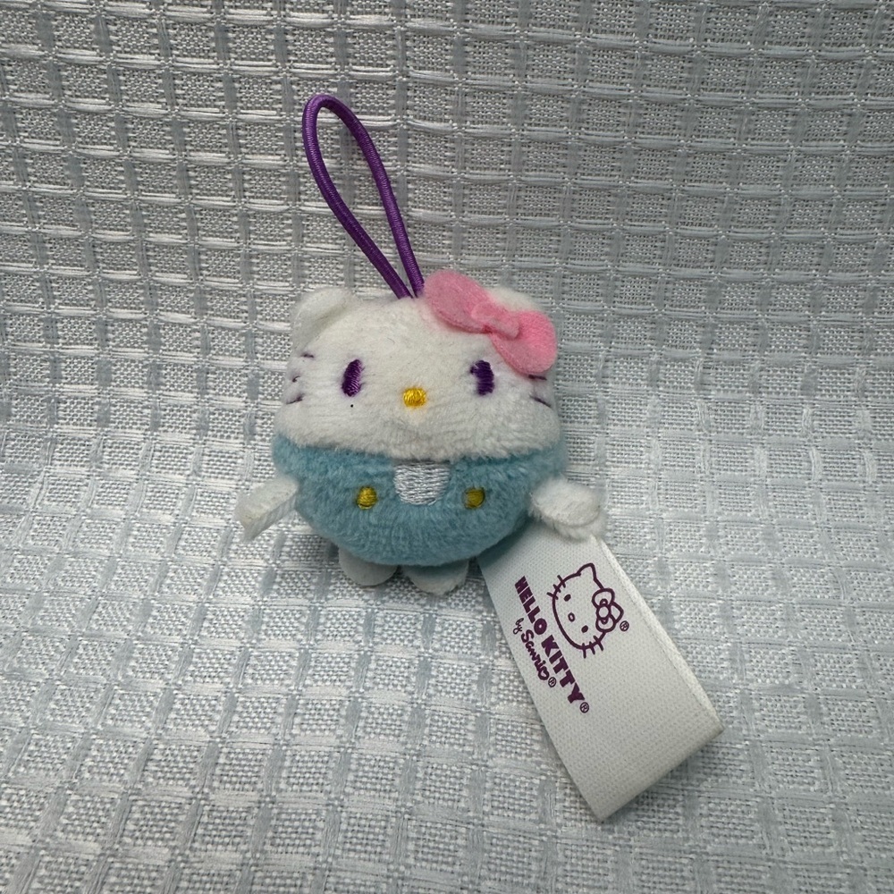 Sanrio Gund Hello Kitty Plush Keychain-Blue and White with a pink bow